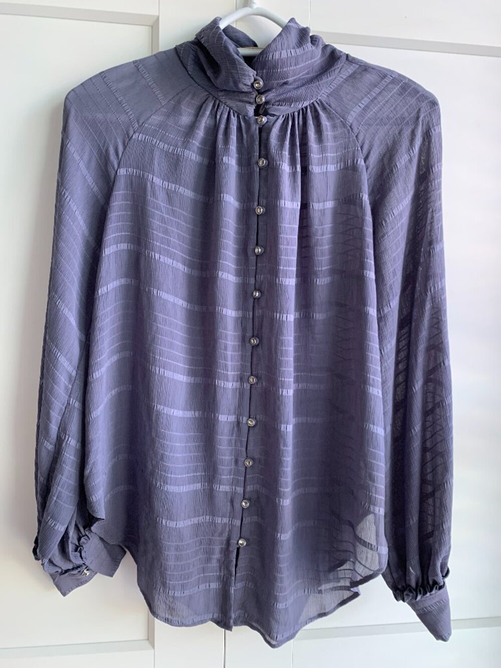 Feather Bone by Anthropologie Marietta Blouse High Neck Rhinestone Buttons SZ XS